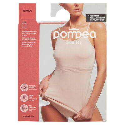 Pompea Seamless Canotta Spalla Stretta in Microfibra S/M Bianco