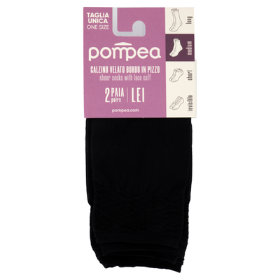 Pompea Lei Calzino Velato Bordo in Pizzo Taglia Unica Nero 2 Paia