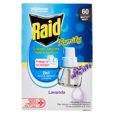 Raid Liquido Family Ricarica, 60 Notti, Lavanda 36ml